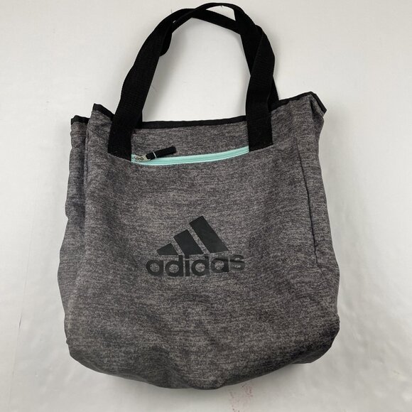 Adidas Reversible Tote Bag Polyester Gym Yoga Active Gray Black Zip Pocket - Picture 1 of 9